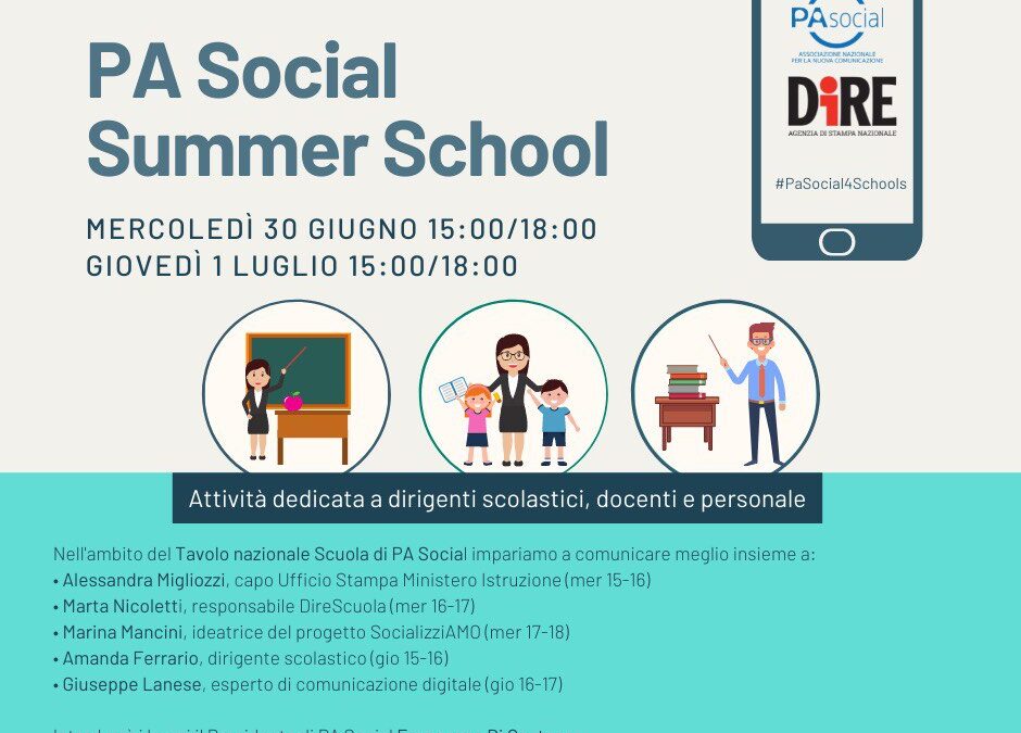 PA Social Summer School per docenti, due giorni di formazione online